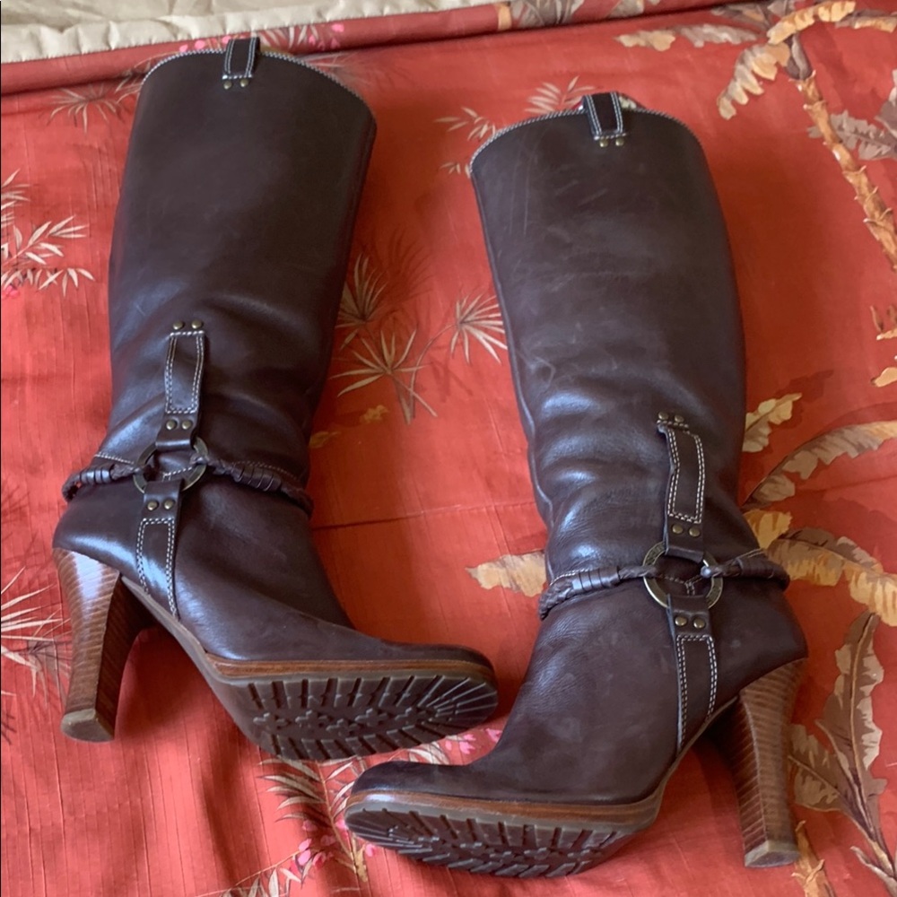 Guess Brown Heeled Boots with Decorative Buckle